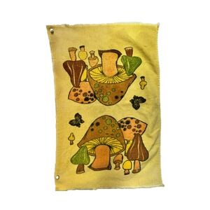 Vintage Cannon Mushroom Butterfly Hand Towel Yellow 60s 70s MCM Groovy Hippie